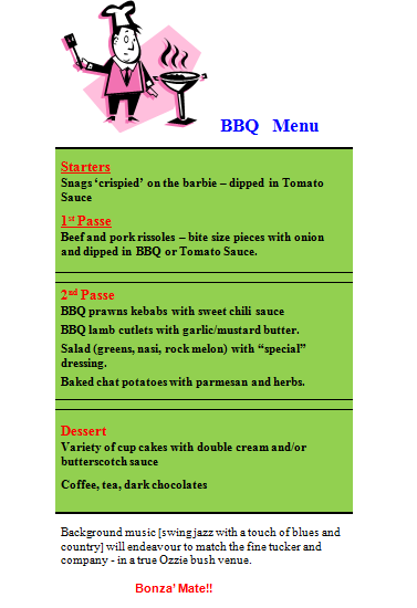 Aussie BBQ Theme Menu