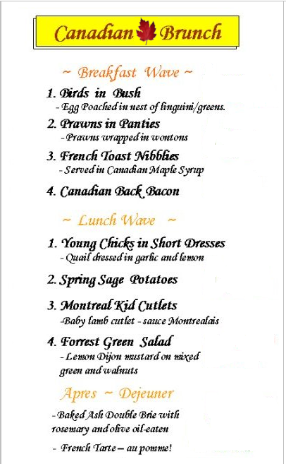 Canadian Brunch Theme Menu